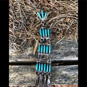 Hand made vintage sterling needlepoint turquoise n